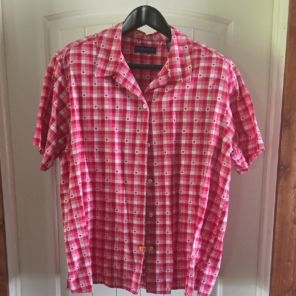 Karen Scott Red Plaid Casual Shirt